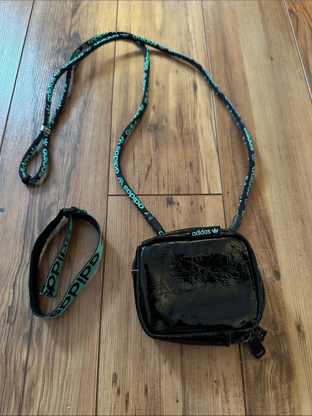 adidas Black Patent Mini Purse with Logo Strap